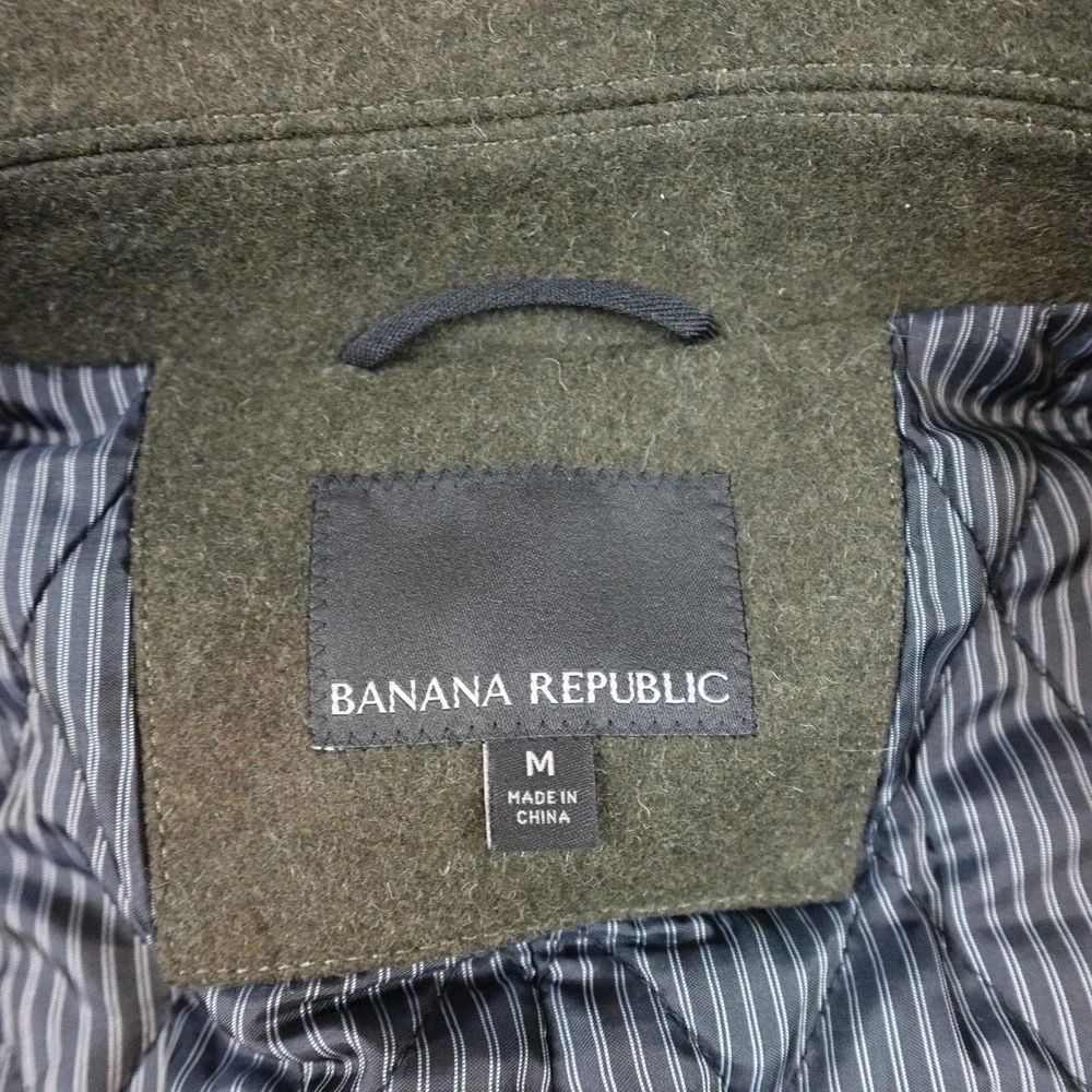 Banana Republic Mens Pea Coat Medium Green Wool Cashmere Double Breasted Quilted
